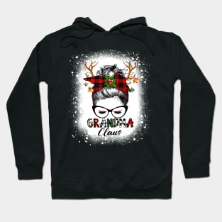 Grandma Claus Reindeer Messy Bun Christmas Bleached Hoodie